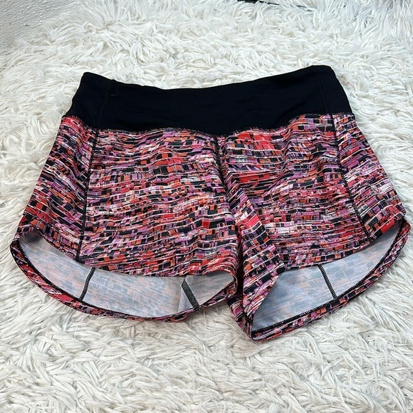 Lululemon Speed Up Short Long *4" Updated Fit Flash Pleat Orange Multi / Black - Picture 1 of 4